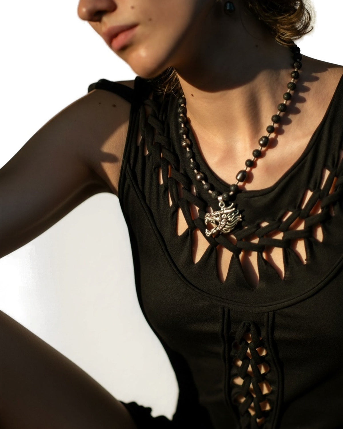 SILVER DRAGON Necklace with Lava Stone Accessories BestPlanNoPlan Default Title