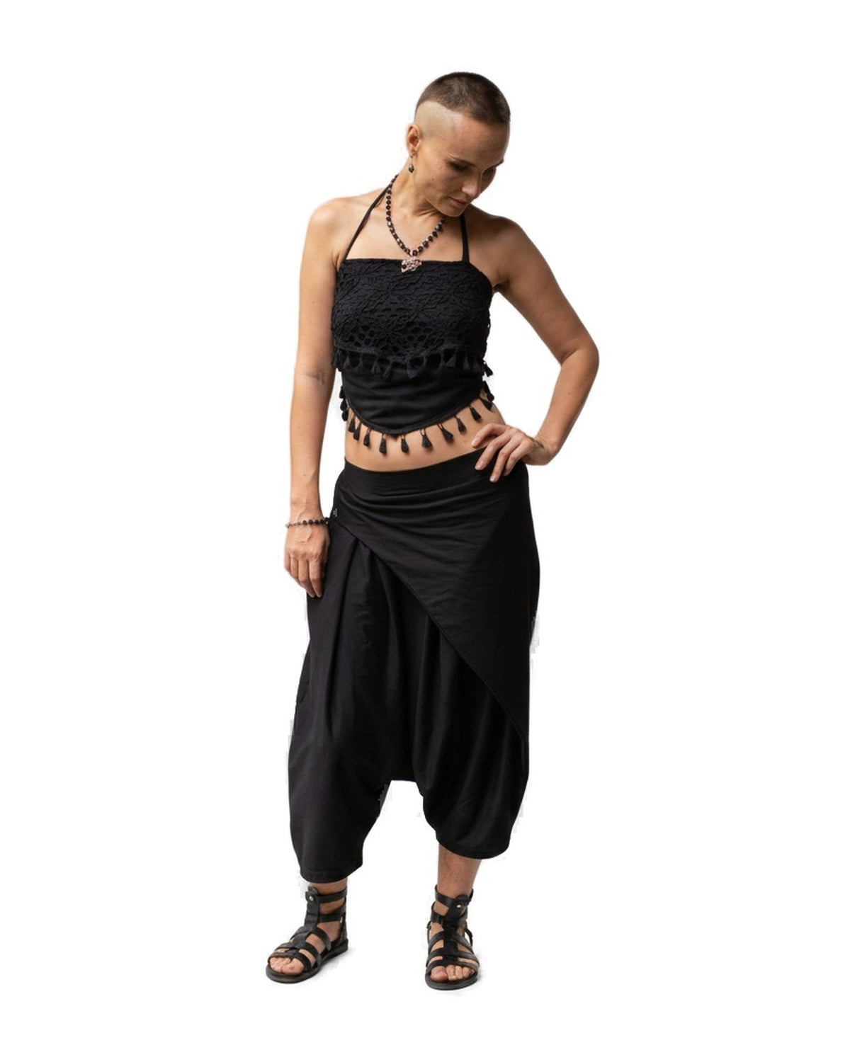 ERMETE Draped Wrap Cotton Pants, Made to Measure Pants BestPlanNoPlan Black