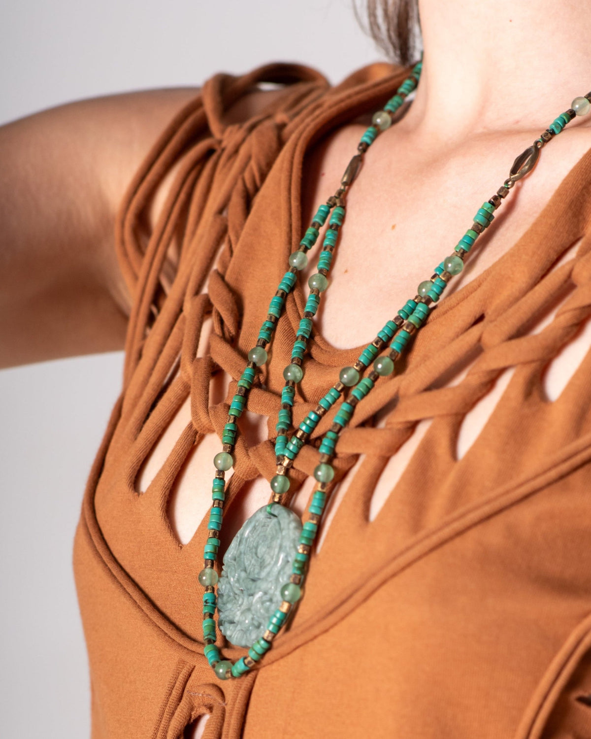 JADE MANDALA Necklace with Chrysoprase & Bronze Accessories BestPlanNoPlan Green
