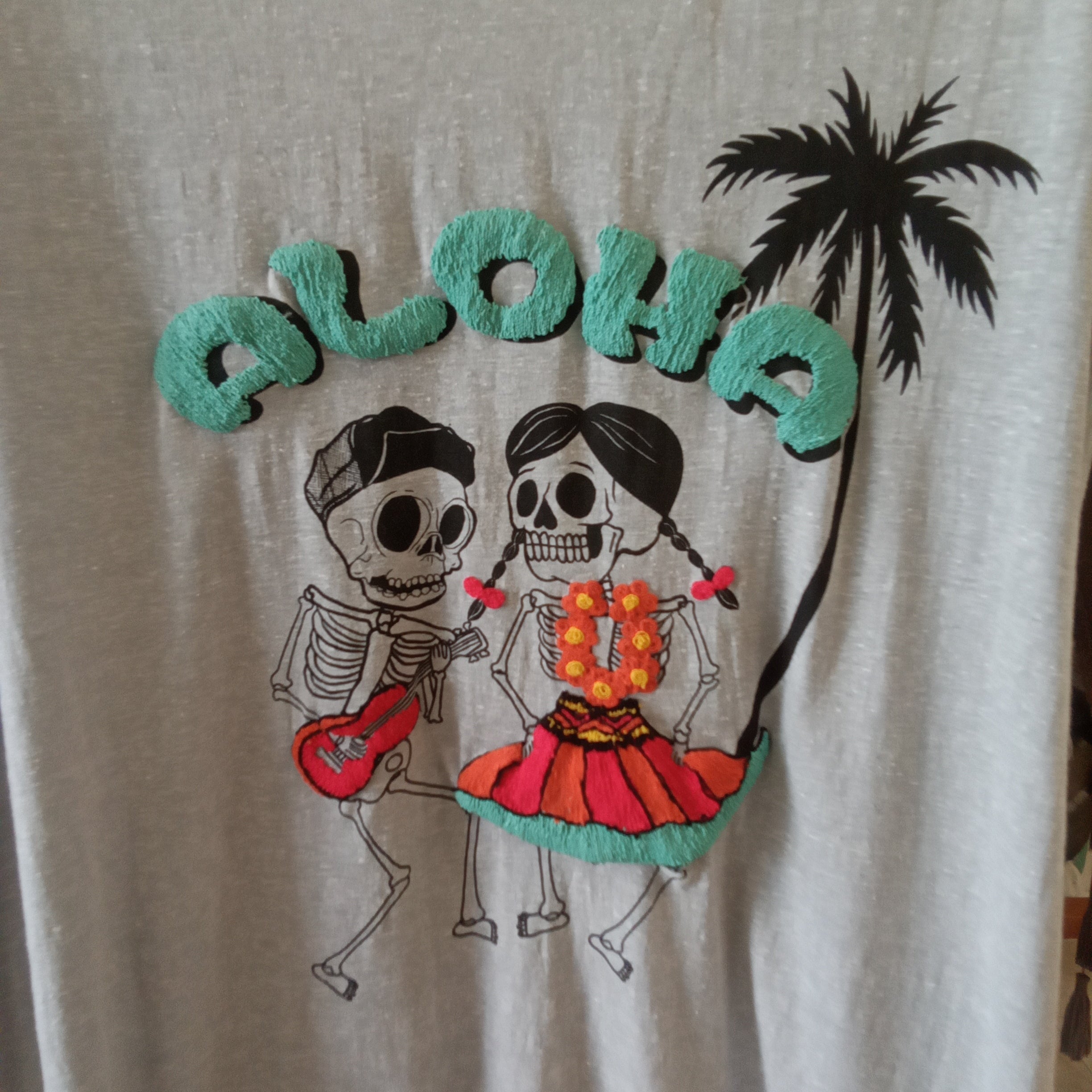 Aloha Gray T-Shirt Emroidered Top BestPlanNoPlan