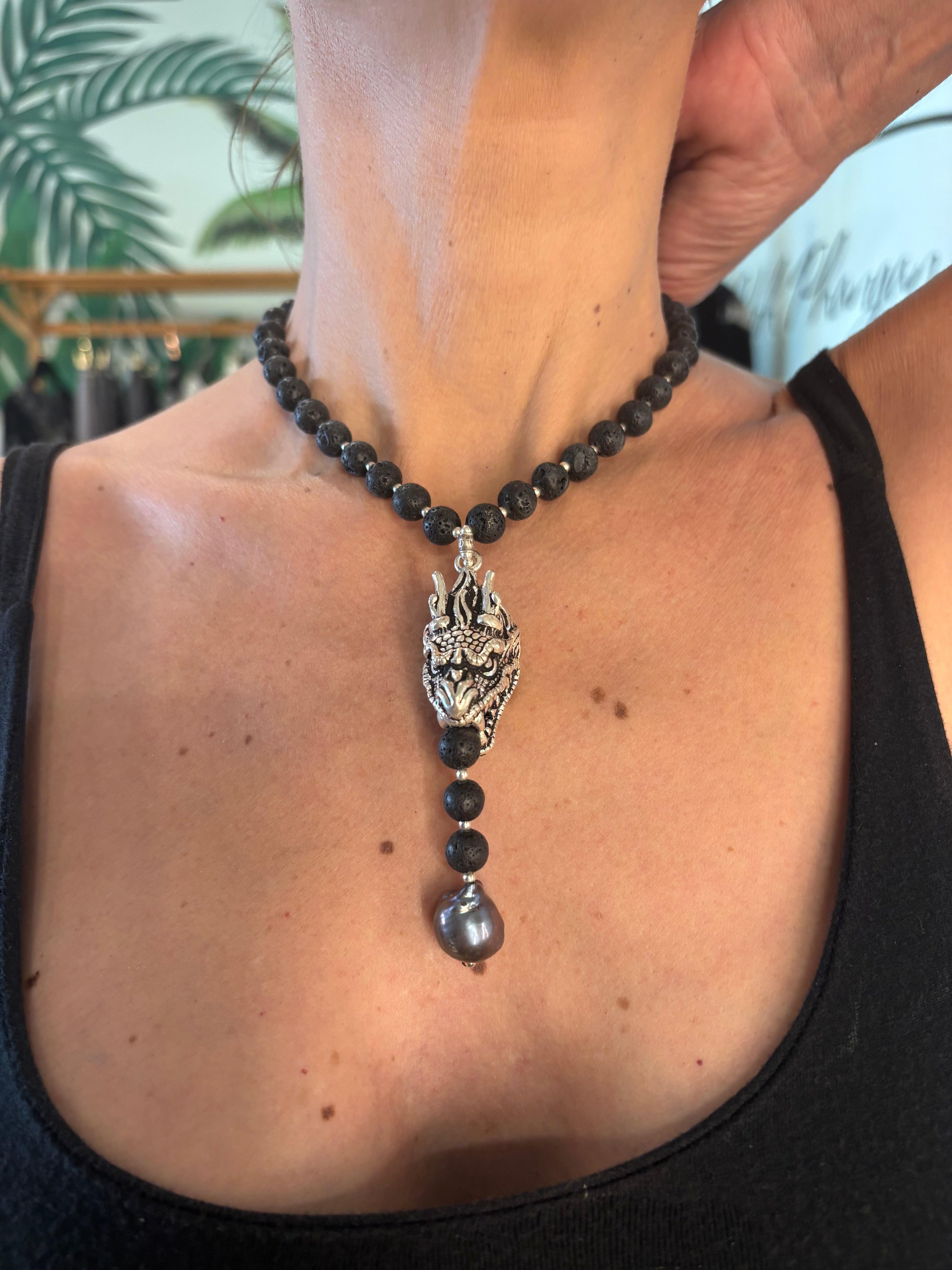 Beast dragon black pearl lava choker/ necklace BestPlanNoPlan