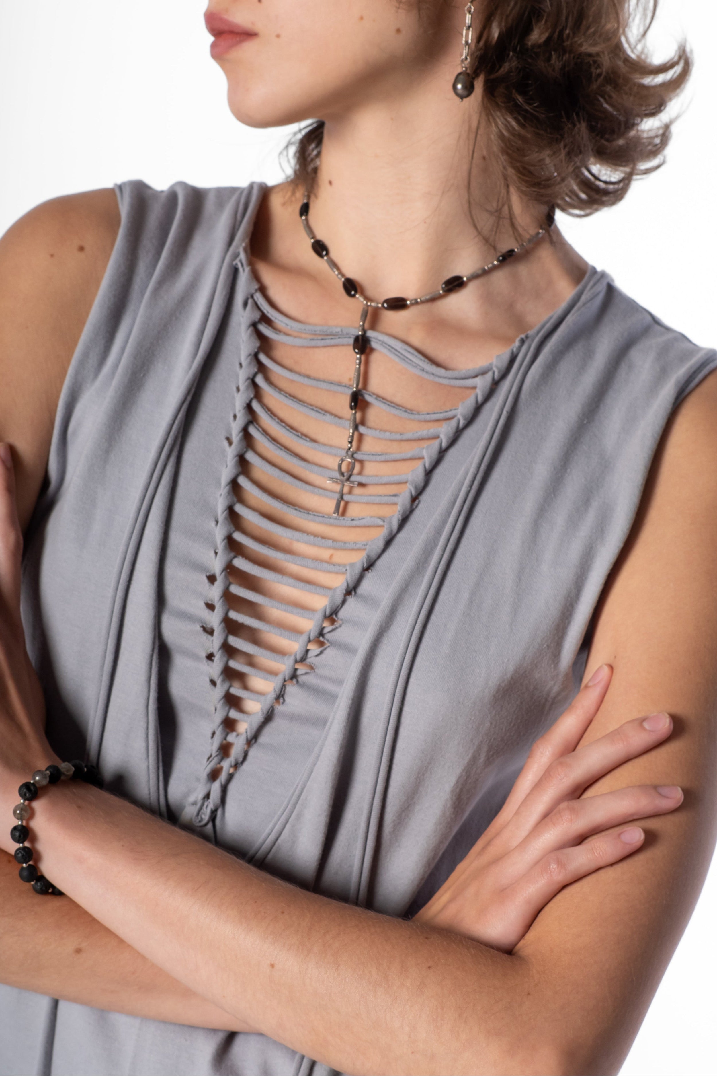 EGYPTIAN CROSS SMOKY TOPAZ Choker Necklace Jewelry BestPlanNoPlan