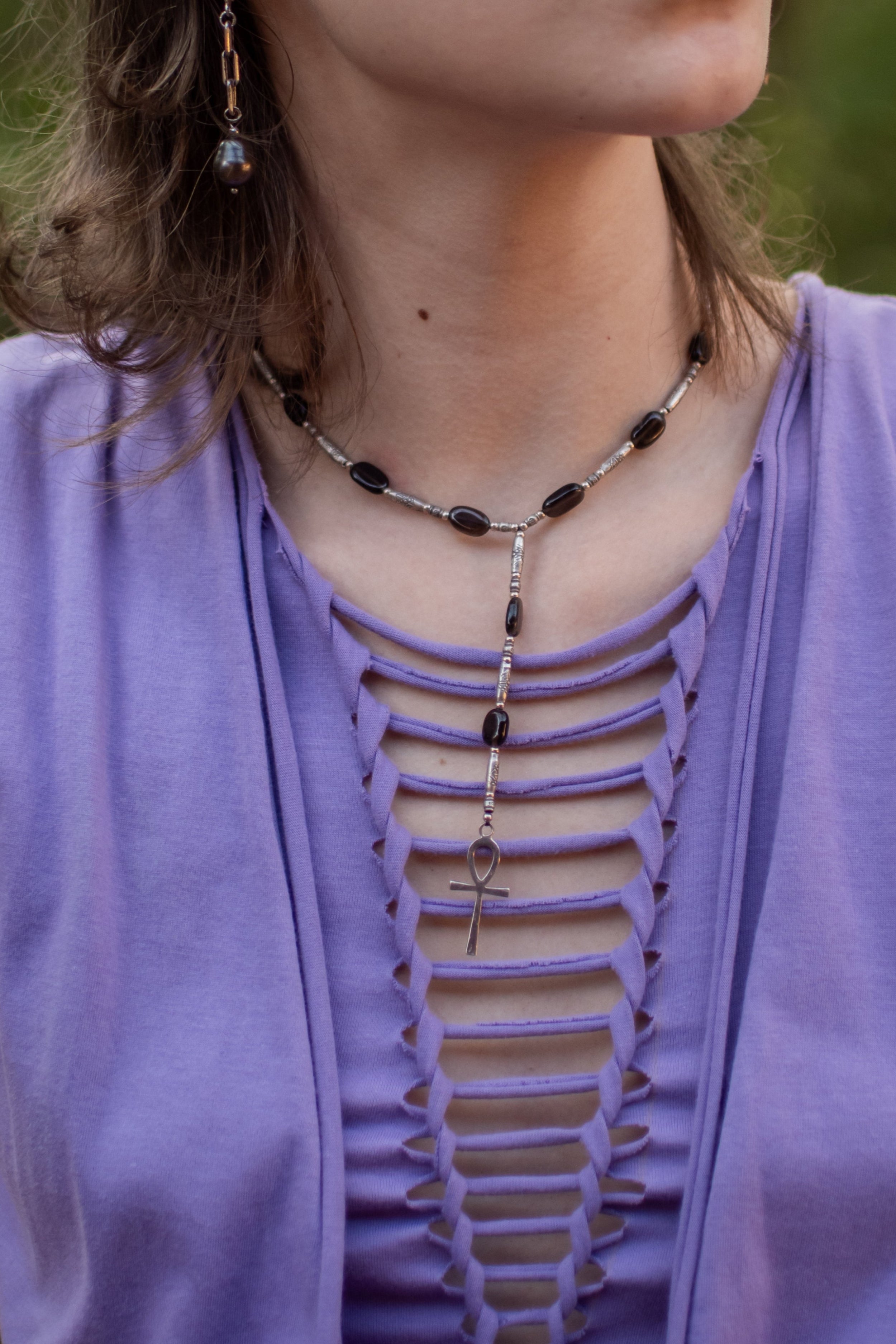 EGYPTIAN CROSS SMOKY TOPAZ Choker Necklace Jewelry BestPlanNoPlan