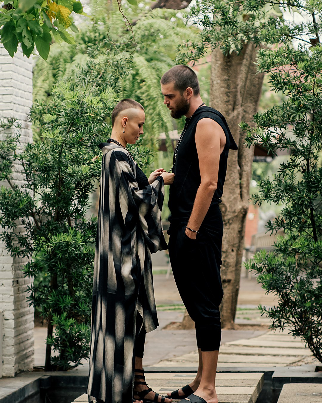 Two people wearing pieces from the same wardrobe, mixed and matched, Koh Phangan