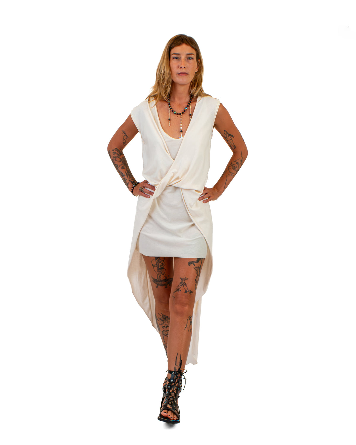 FLUIDY Draped Cotton Wrap Tunic Dress BestPlanNoPlan