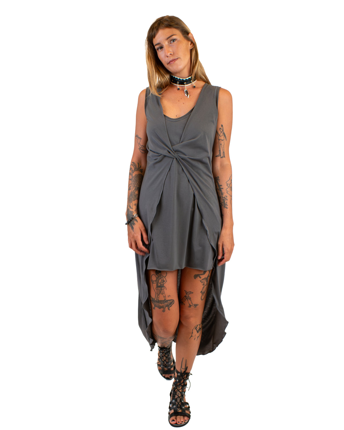 FLUIDY Draped Cotton Wrap Tunic Dress BestPlanNoPlan