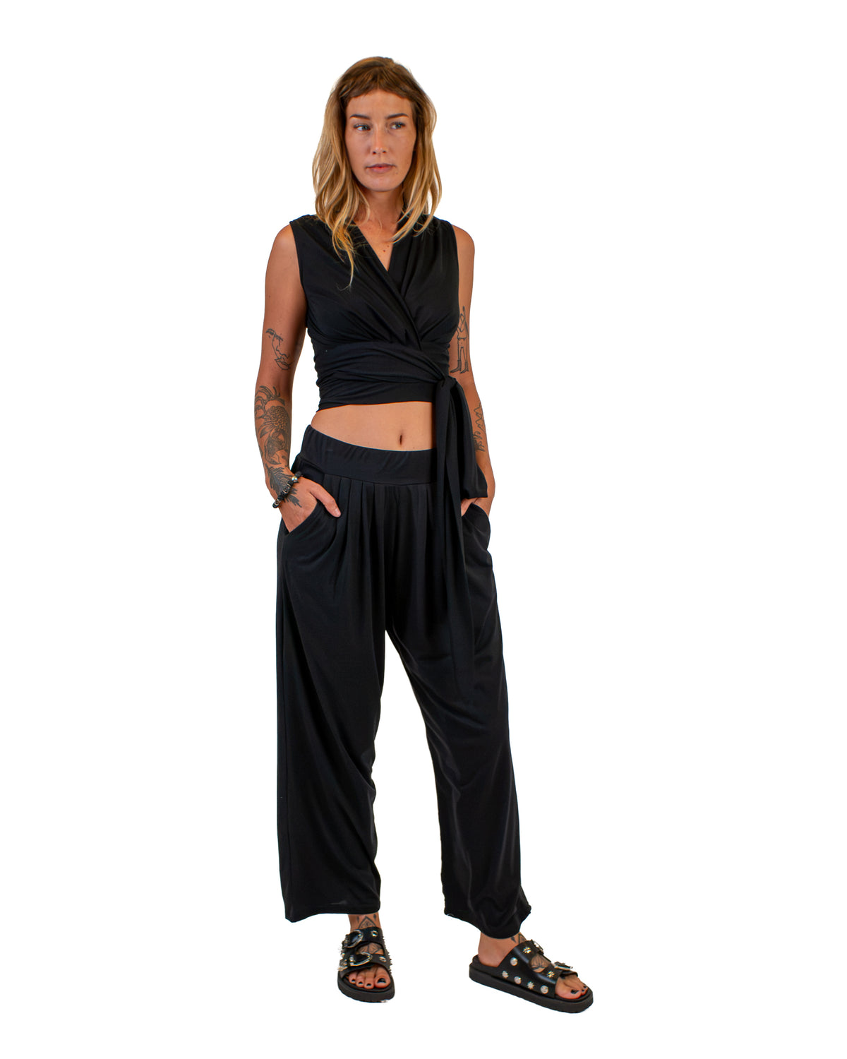 KEY Wide-Leg Cotton Pants Pants BestPlanNoPlan Black