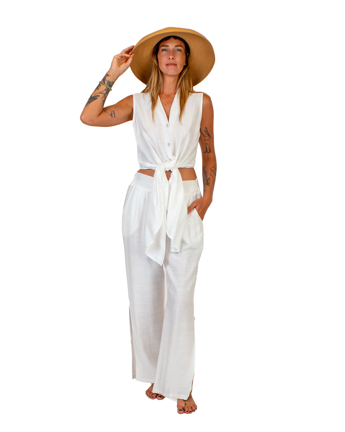 LAGOON Cotton-Silk Two-Piece Set Top BestPlanNoPlan White