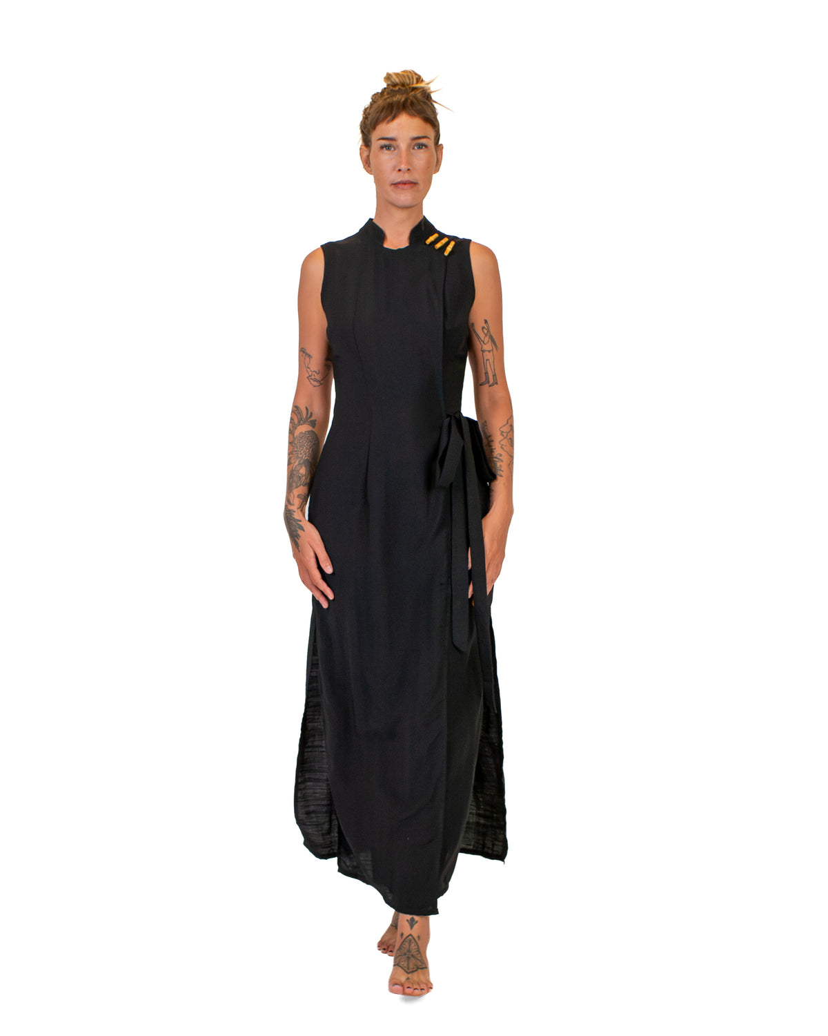 ZEN Silk-Cotton Wrap Dress Dress BestPlanNoPlan Black S-M