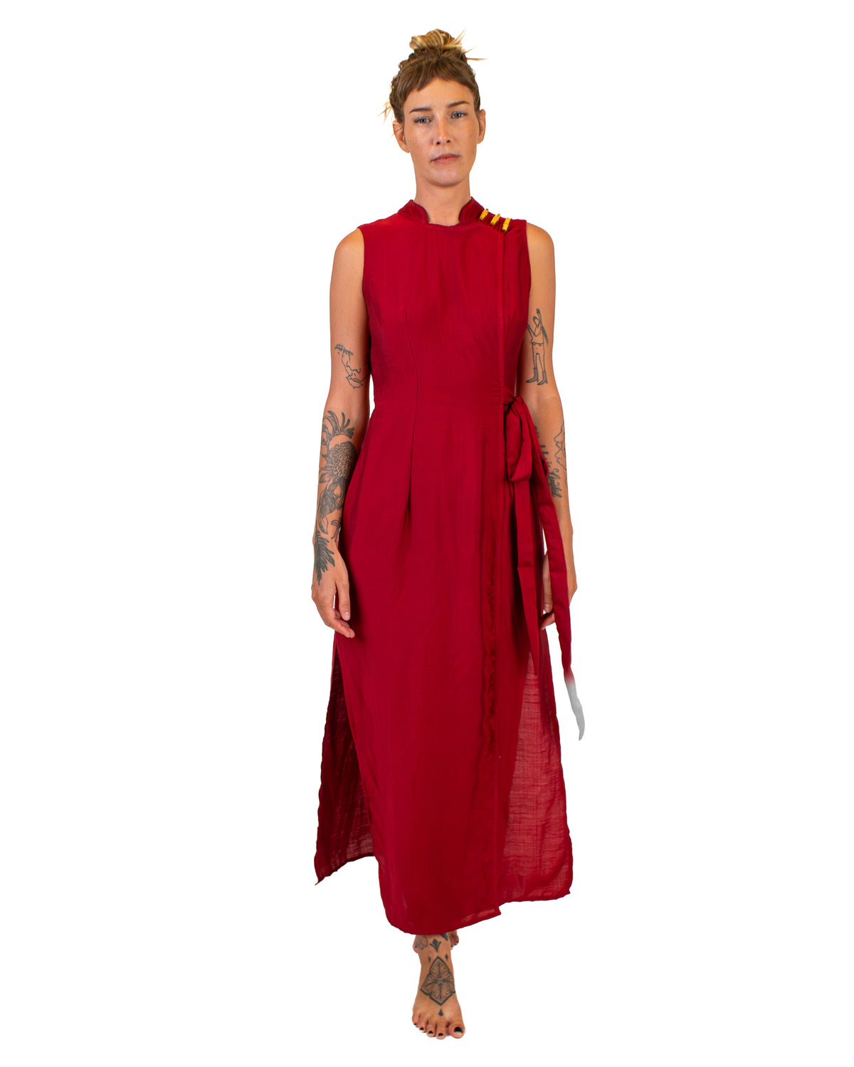ZEN Silk-Cotton Wrap Dress BestPlanNoPlan Red