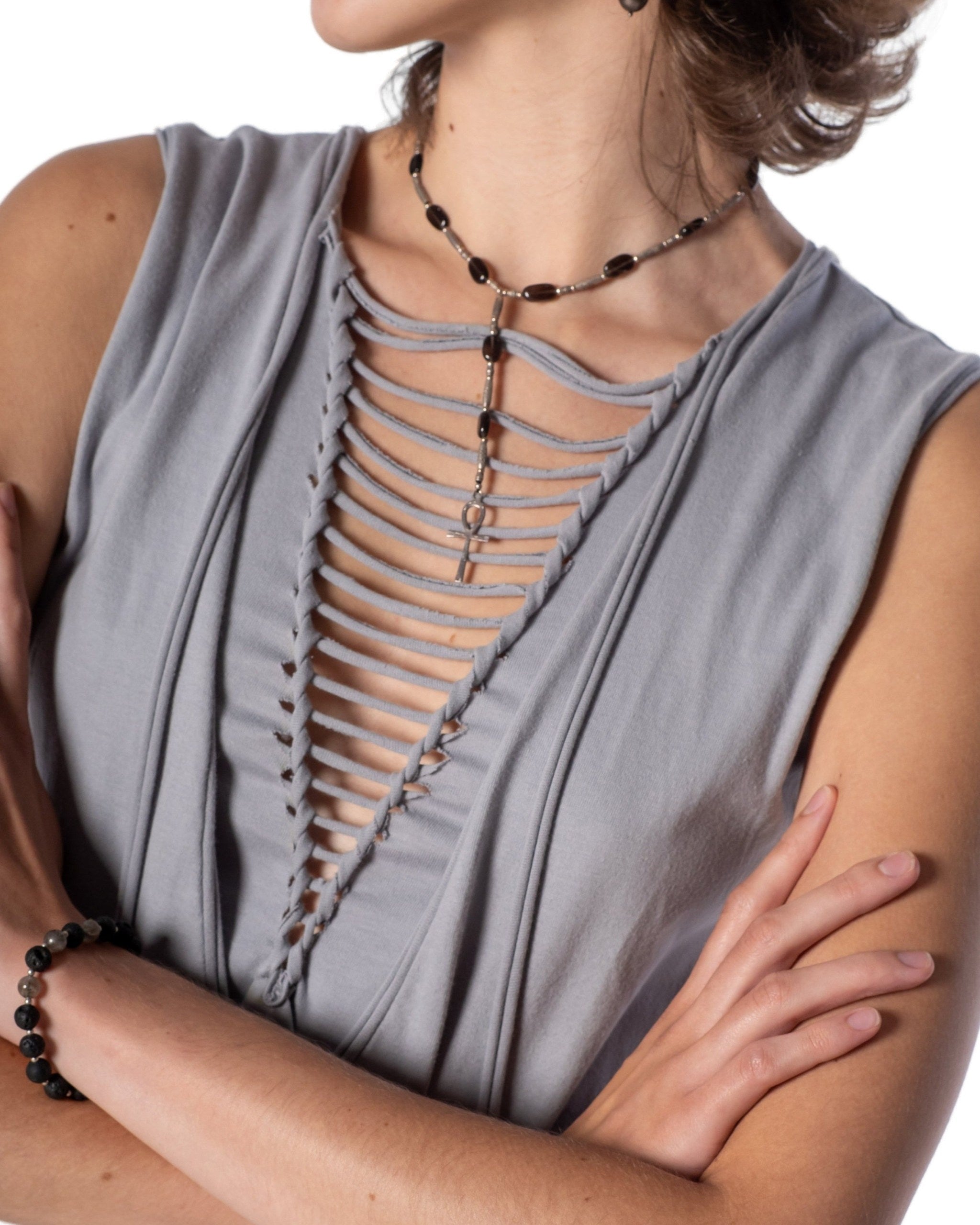 EGYPTIAN CROSS SMOKY TOPAZ Choker Necklace Jewelry BestPlanNoPlan