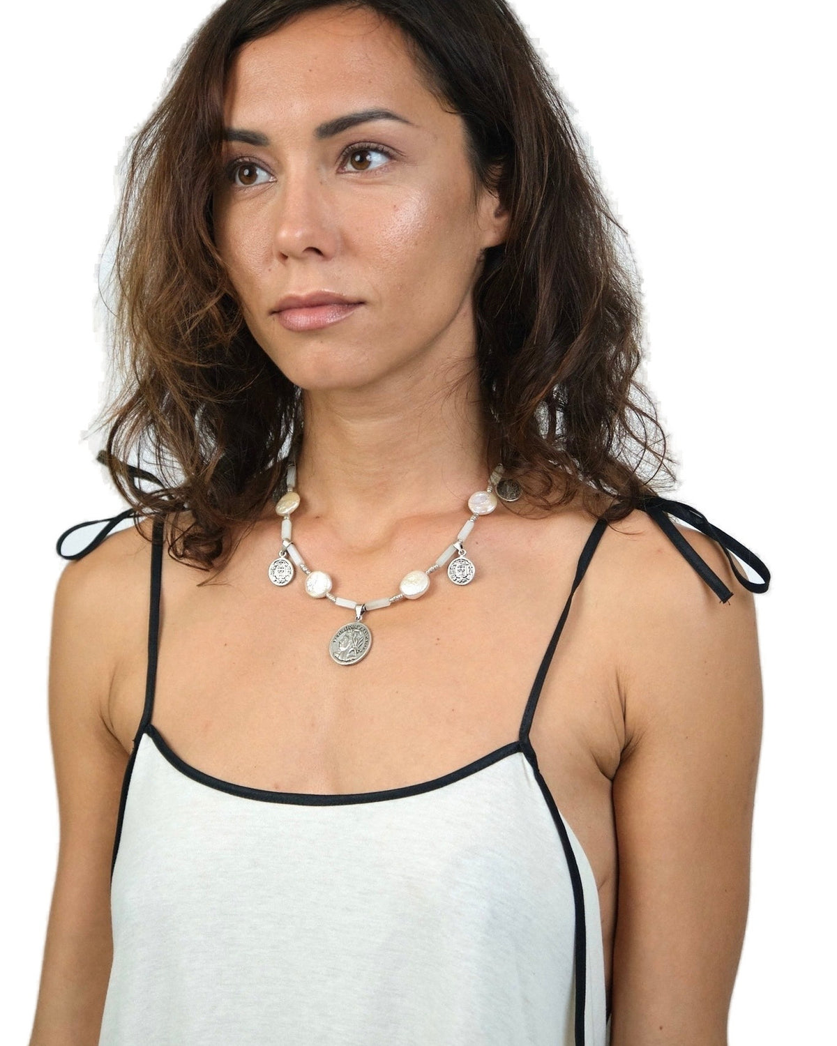 WISDOM Beaded Coin Necklace in Bronze & Silver Accessories BestPlanNoPlan