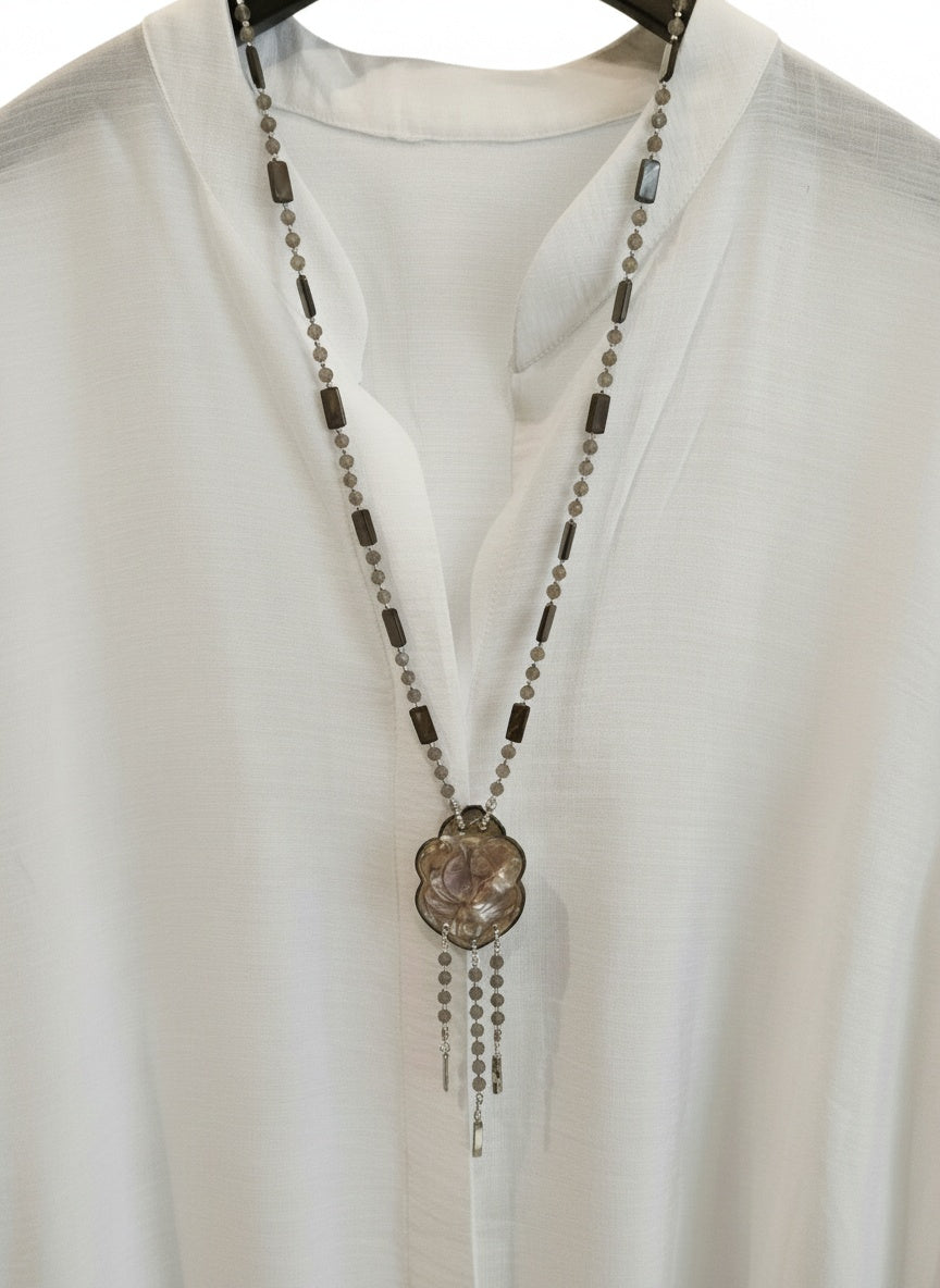 MOTHER OF PEARL Long Necklace with Labradorite Accessories BestPlanNoPlan