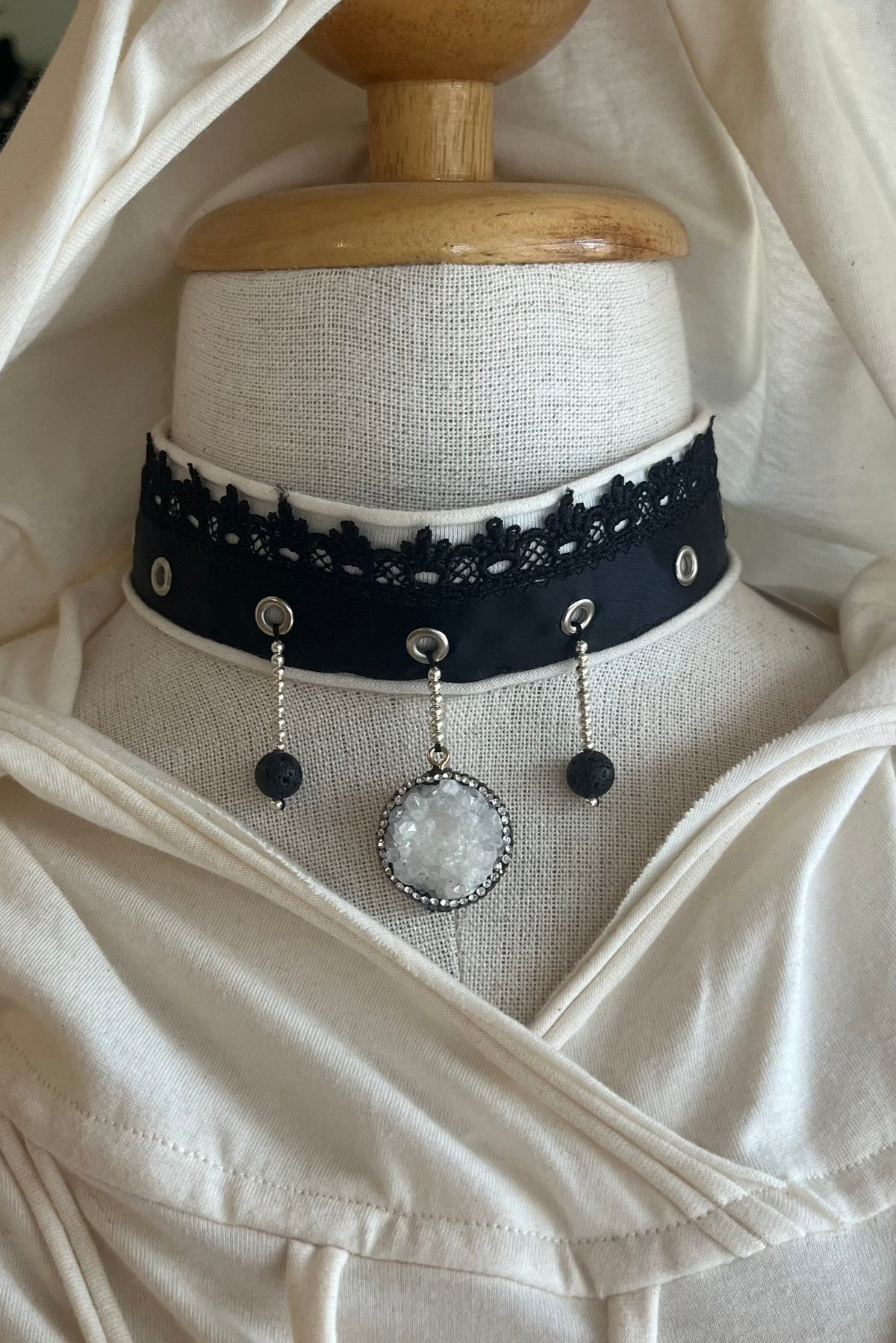 LUCY Lace Choker with Silver & Natural Stones Accessories BestPlanNoPlan