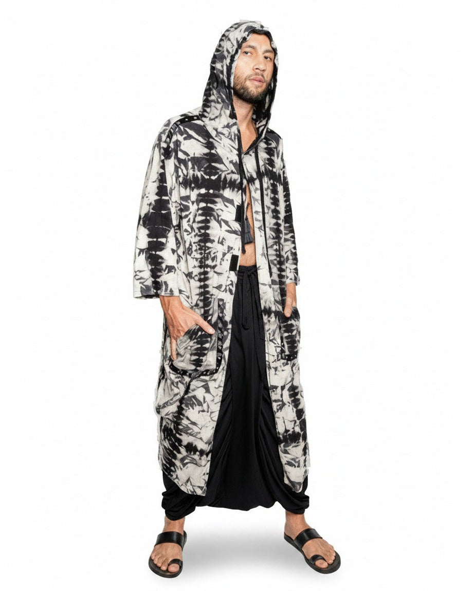 AKEMI Long Hooded Tie-Dye Cotton Robe Top BestPlanNoPlan