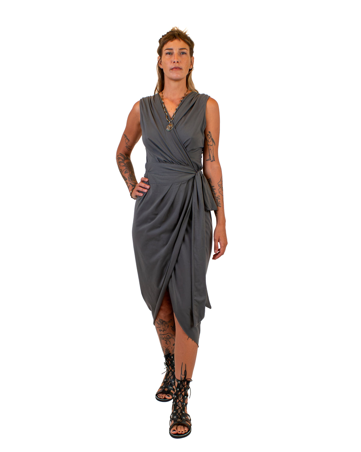 DIARA Cotton Jersey Wrap Dress Dress BestPlanNoPlan Gray