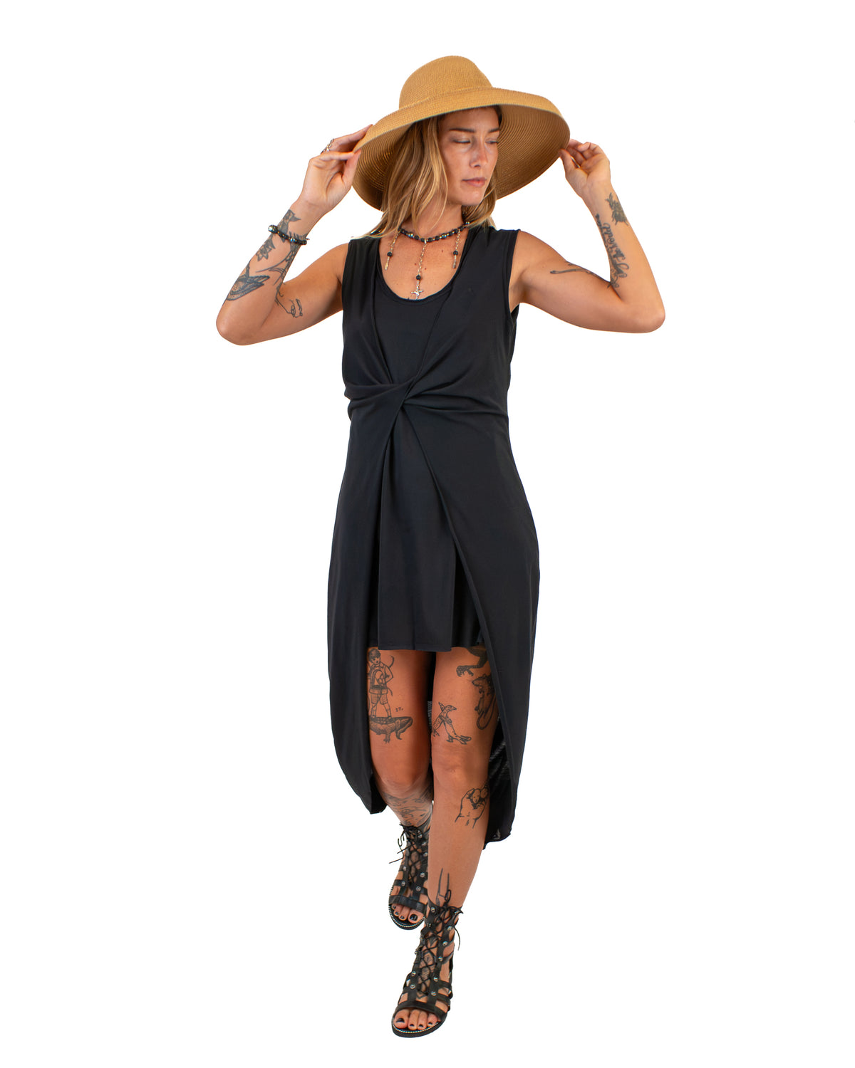 FLUIDY Draped Cotton Wrap Tunic Dress BestPlanNoPlan Black S