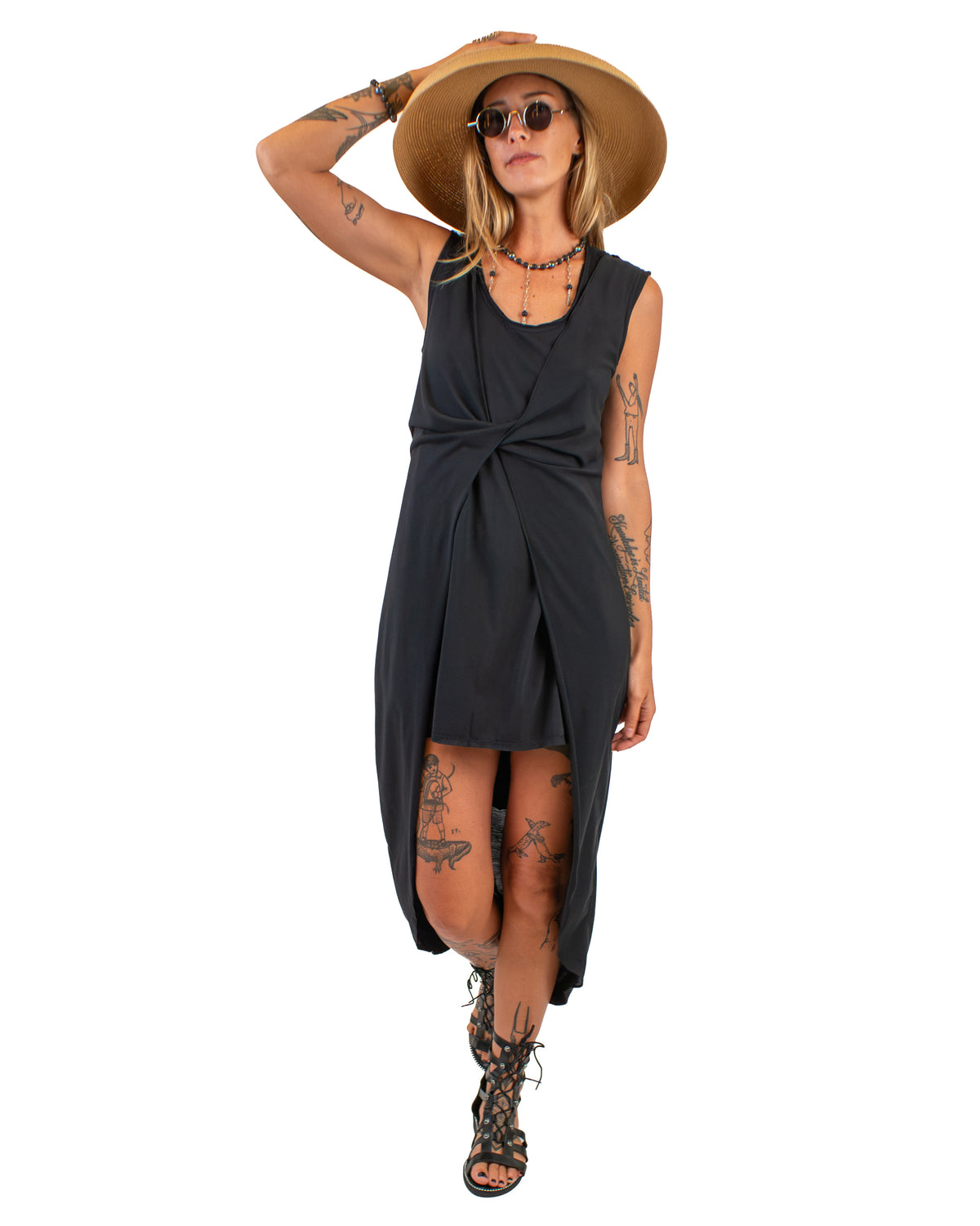 FLUIDY Draped Cotton Wrap Tunic Dress BestPlanNoPlan Black S