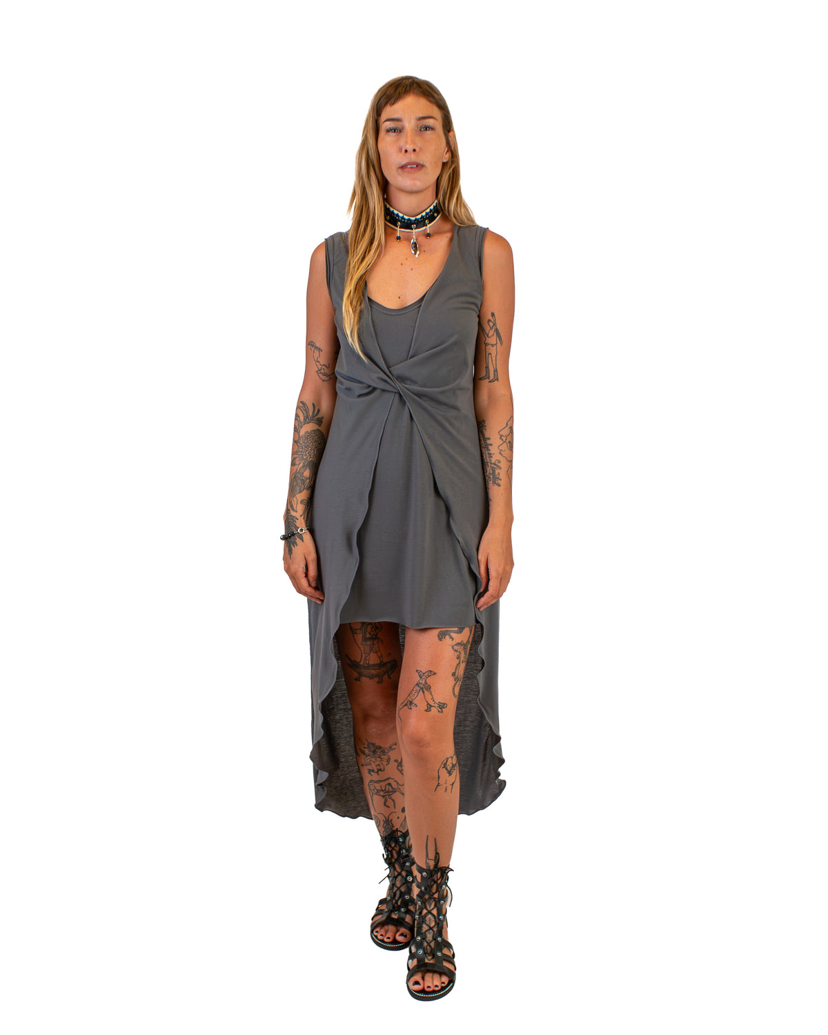 FLUIDY Draped Cotton Wrap Tunic Dress BestPlanNoPlan
