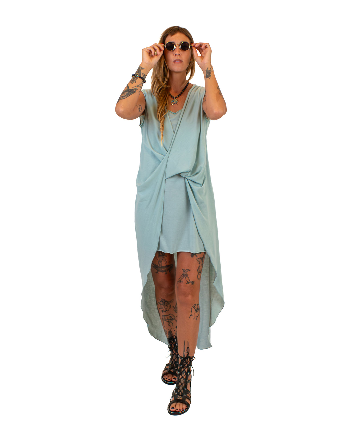 FLUIDY Draped Cotton Wrap Tunic Dress BestPlanNoPlan Mint S