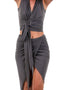 Front of a grey Handmade V-Neck Wrap Top Blouse, Elegant, Sustainable & Slow Fashion Thailand natural fabrics 