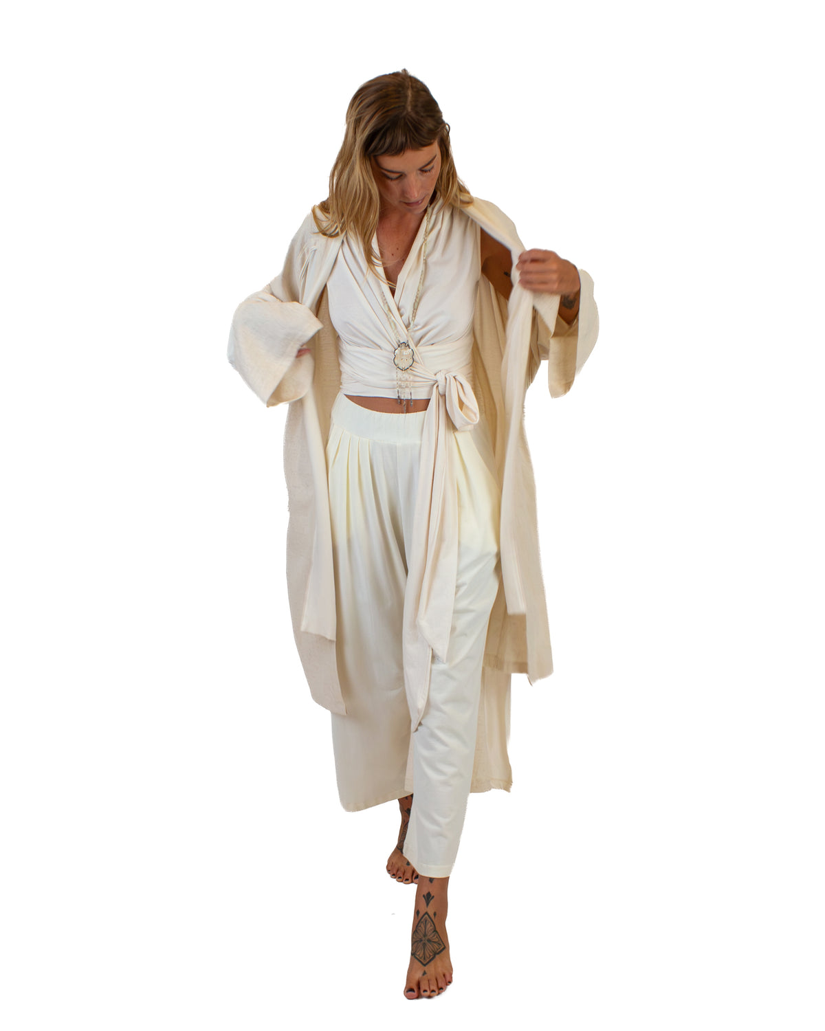 LINEN Long Kimono, Linen-Cotton Blend Kimono BestPlanNoPlan Cream
