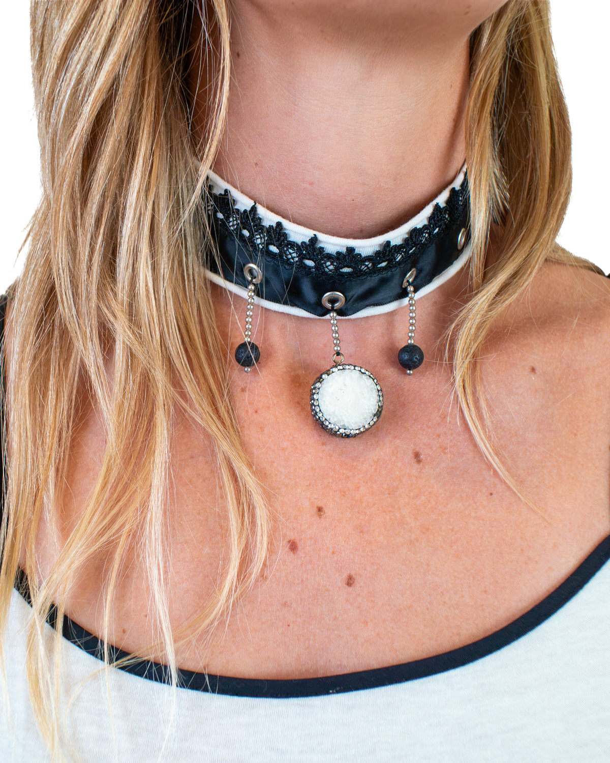 LUCY Lace Choker with Silver & Natural Stones Accessories BestPlanNoPlan