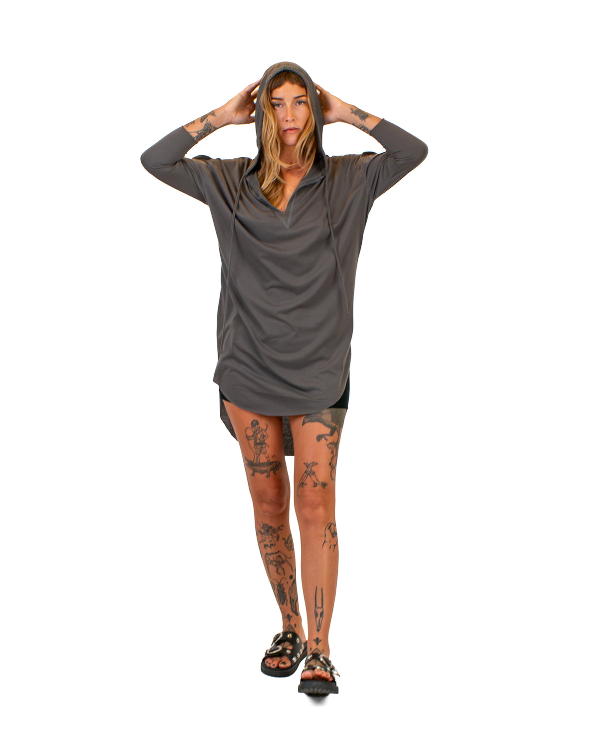 MONA Hooded Cotton Tunic Dress Dress BestPlanNoPlan Dark Gray S
