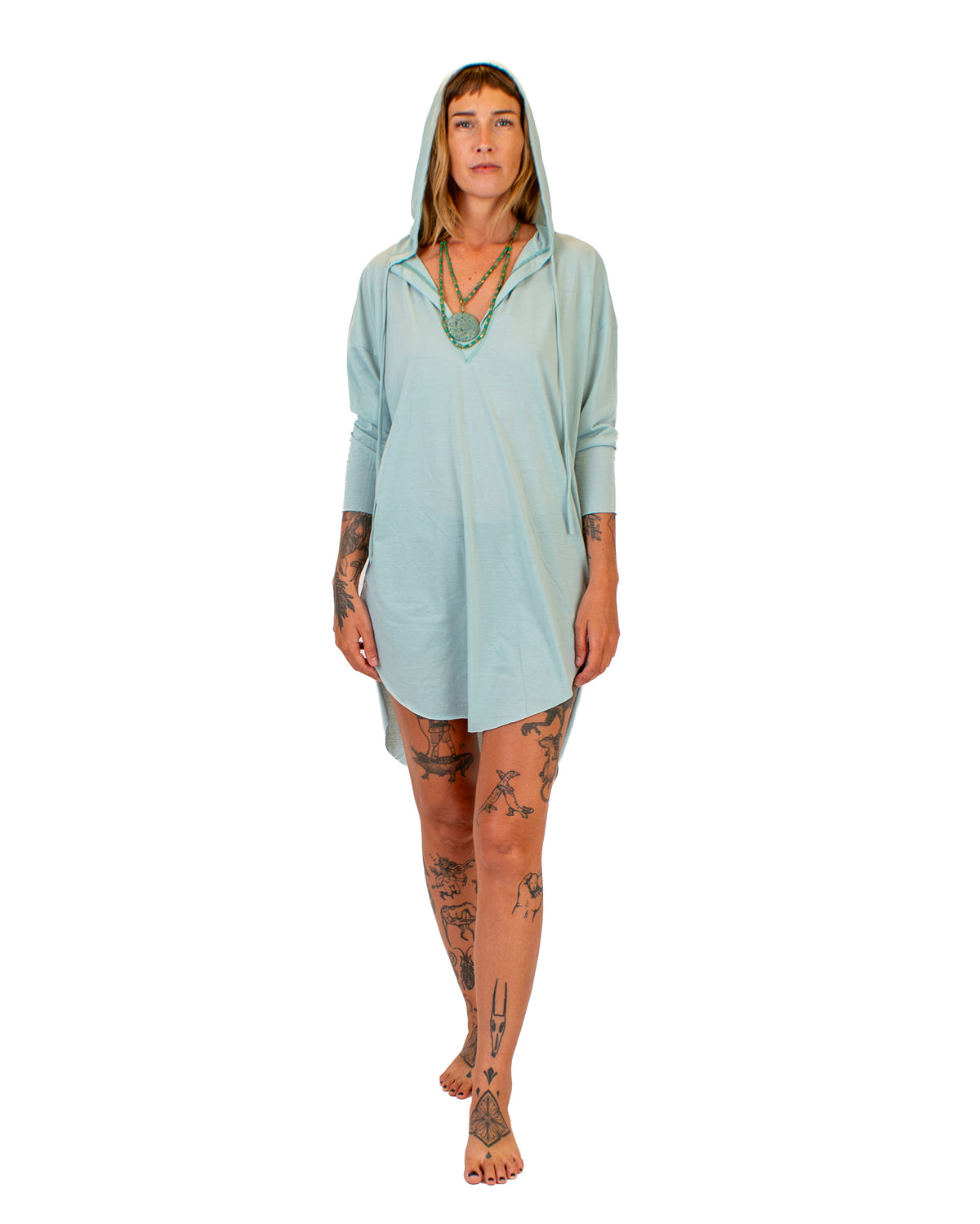 MONA Hooded Cotton Tunic Dress Dress BestPlanNoPlan Mint S