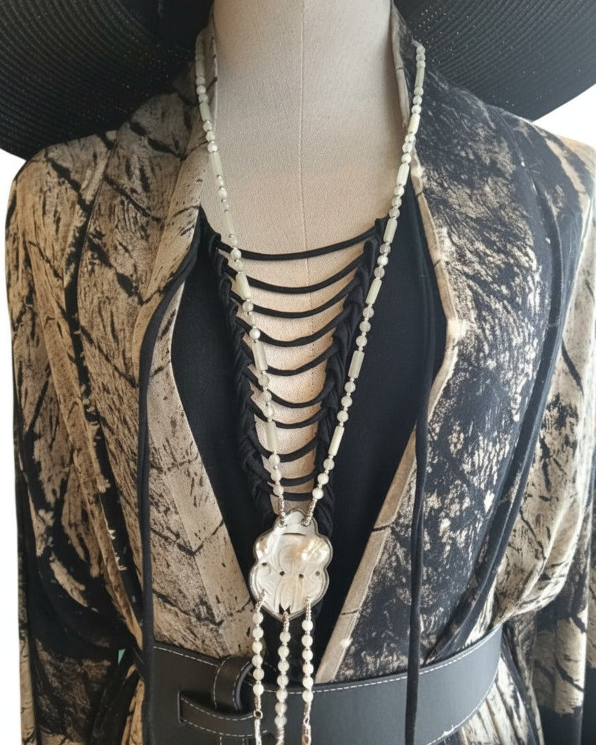 MOTHER OF PEARL Long Necklace with Labradorite Accessories BestPlanNoPlan Cream