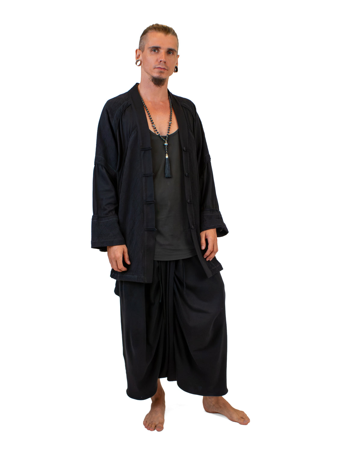 SHORT LINEN Kimono, Linen-Cotton Blend Kimono BestPlanNoPlan Black