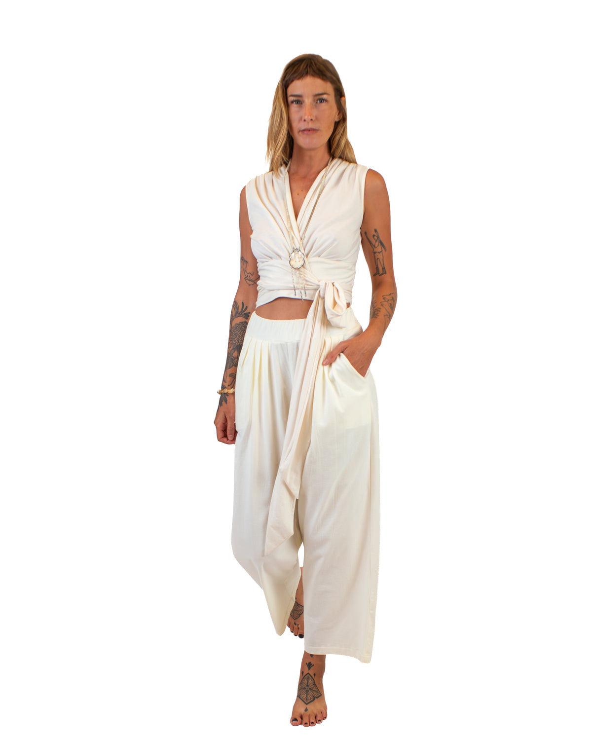 STELLA V-Neck Cotton Wrap Blouse BestPlanNoPlan Cream