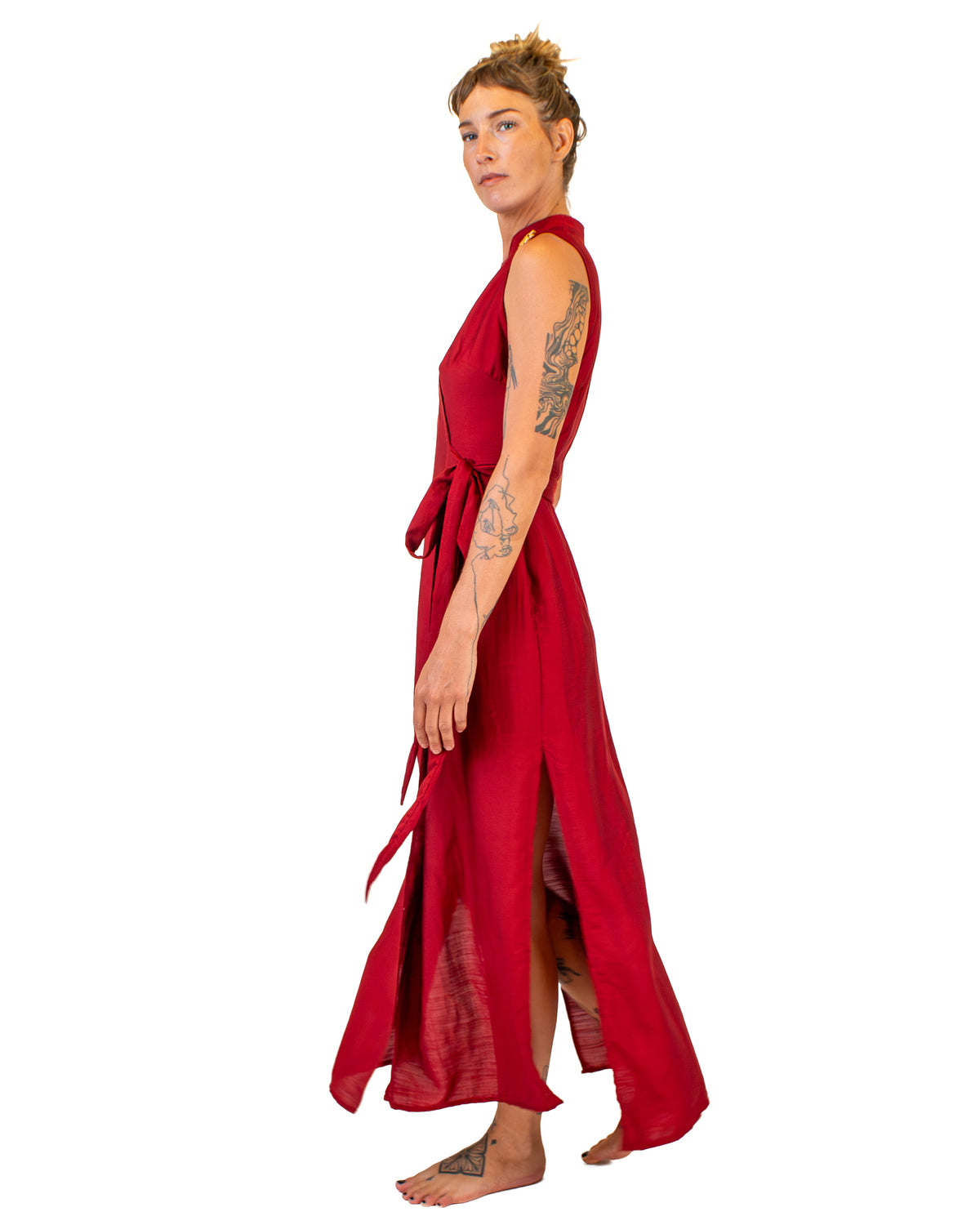 ZEN Silk-Cotton Wrap Dress BestPlanNoPlan Red