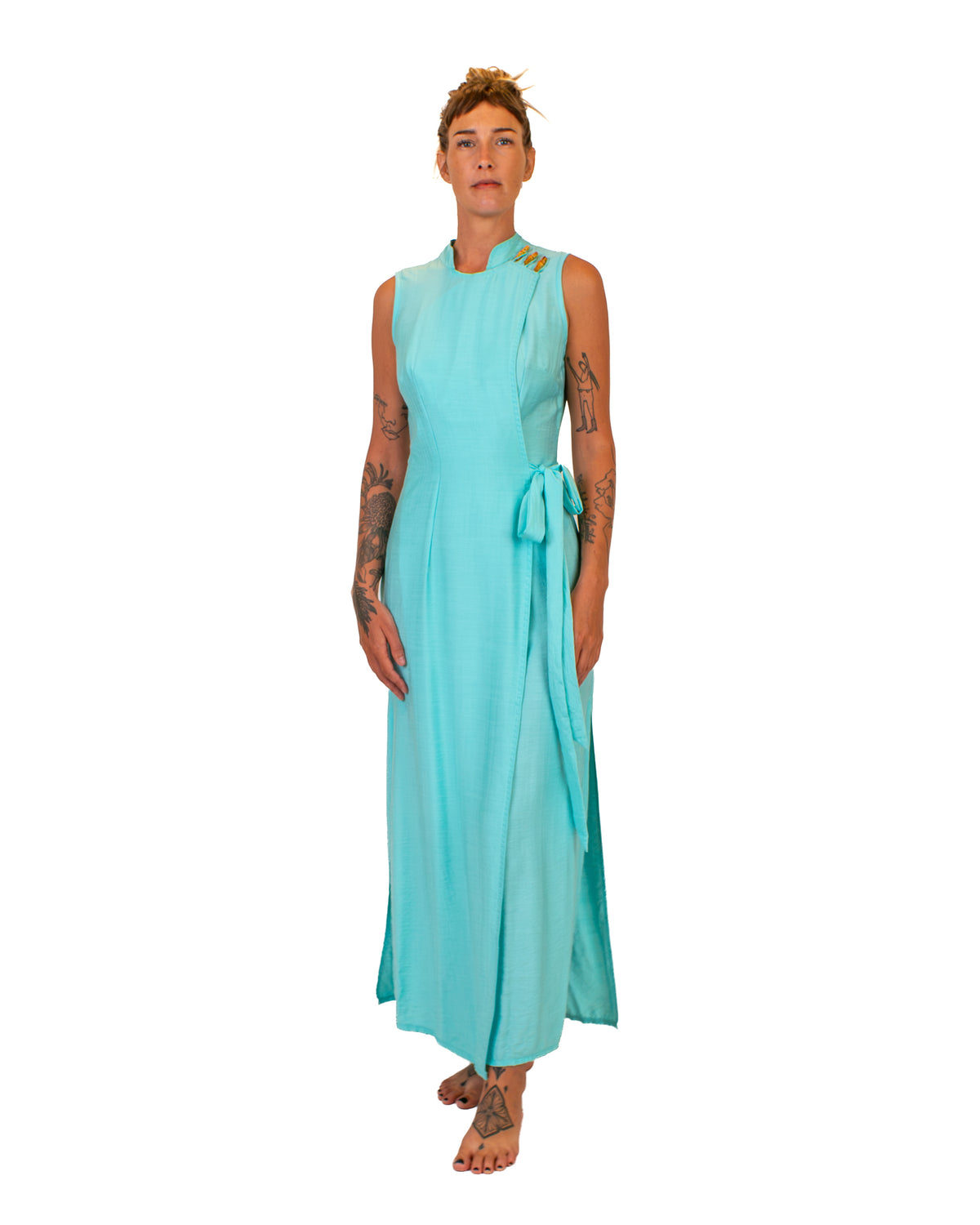 ZEN Silk-Cotton Wrap Dress Dress BestPlanNoPlan Turquoise S-M